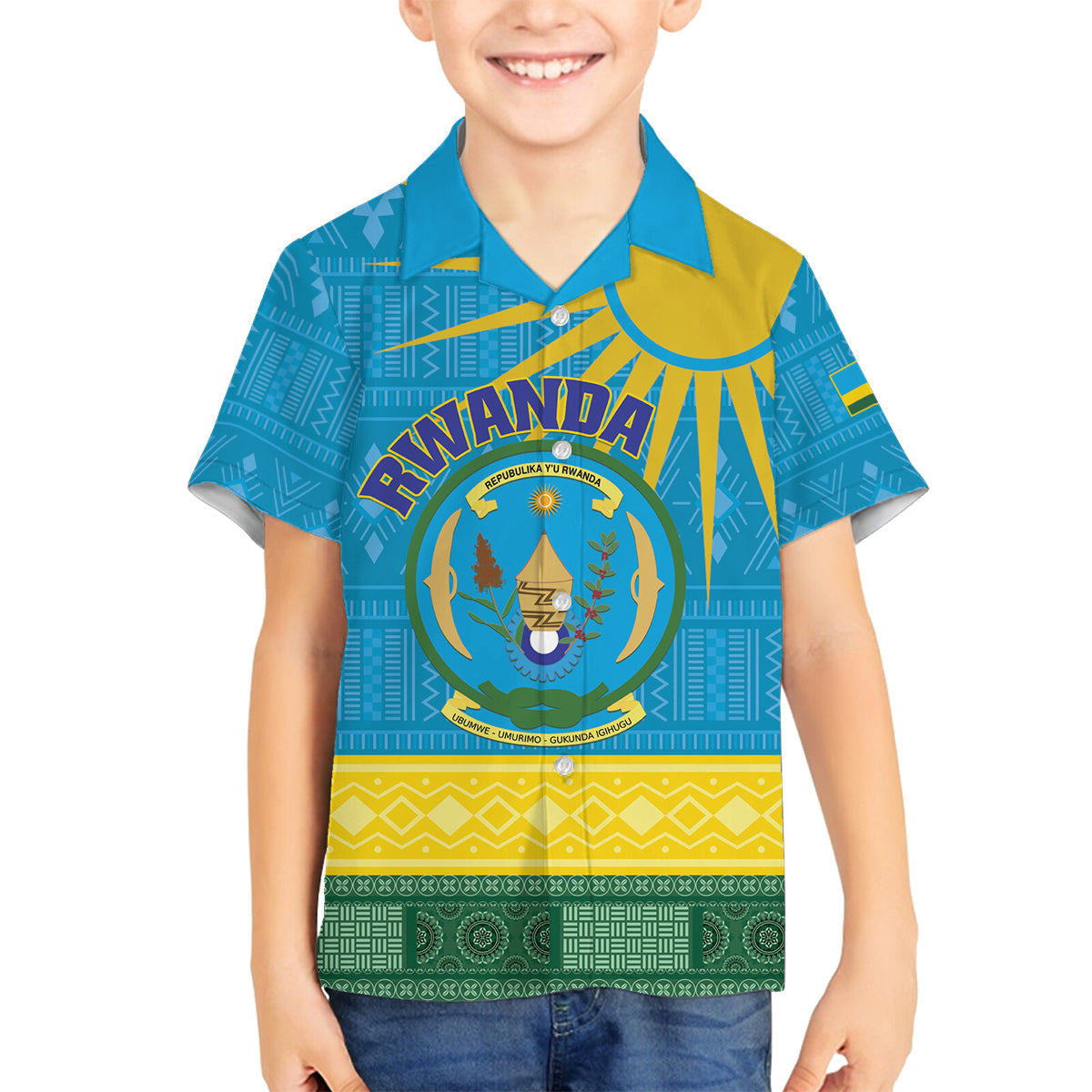 Personalized Rwanda Family Matching Puletasi and Hawaiian Shirt Coat of Arms With African Pattern - Wonder Print Shop