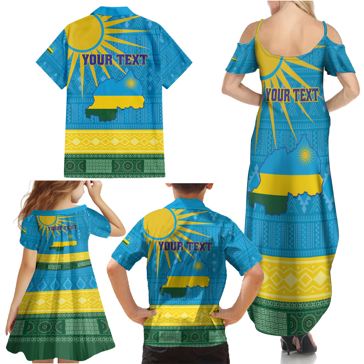 Personalized Rwanda Family Matching Summer Maxi Dress and Hawaiian Shirt Coat of Arms With African Pattern - Wonder Print Shop