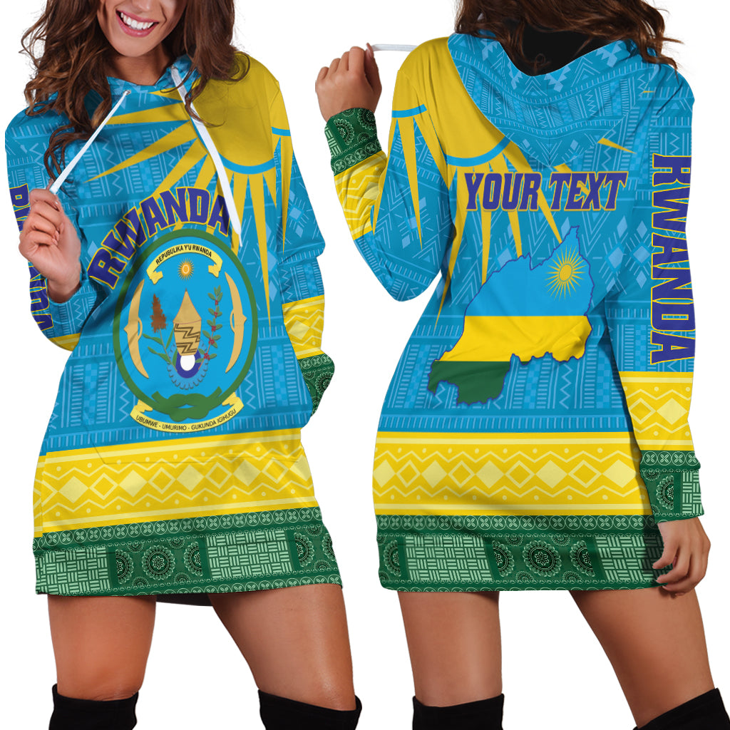 Personalized Rwanda Hoodie Dress Coat of Arms With African Pattern - Wonder Print Shop