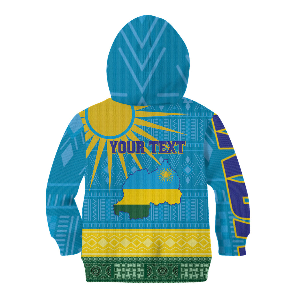 Personalized Rwanda Kid Hoodie Coat of Arms With African Pattern - Wonder Print Shop