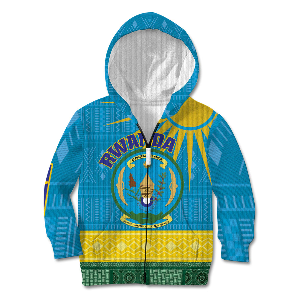 Personalized Rwanda Kid Hoodie Coat of Arms With African Pattern - Wonder Print Shop