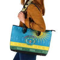 Personalized Rwanda Leather Tote Bag Coat of Arms With African Pattern - Wonder Print Shop