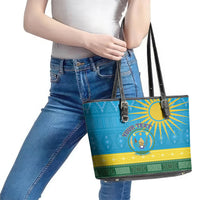 Personalized Rwanda Leather Tote Bag Coat of Arms With African Pattern - Wonder Print Shop