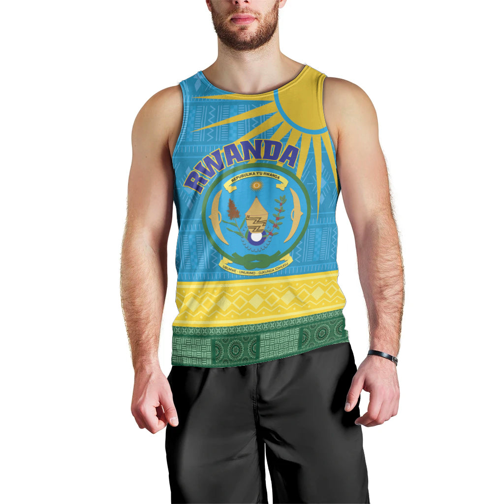 Personalized Rwanda Men Tank Top Coat of Arms With African Pattern - Wonder Print Shop