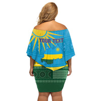 Personalized Rwanda Off Shoulder Short Dress Coat of Arms With African Pattern - Wonder Print Shop