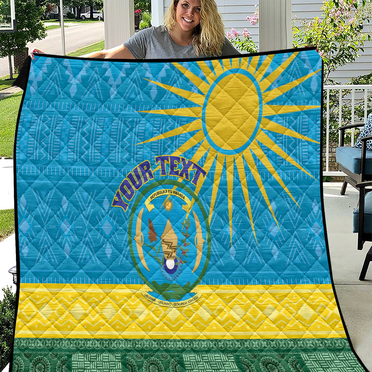 Personalized Rwanda Quilt Coat of Arms With African Pattern - Wonder Print Shop