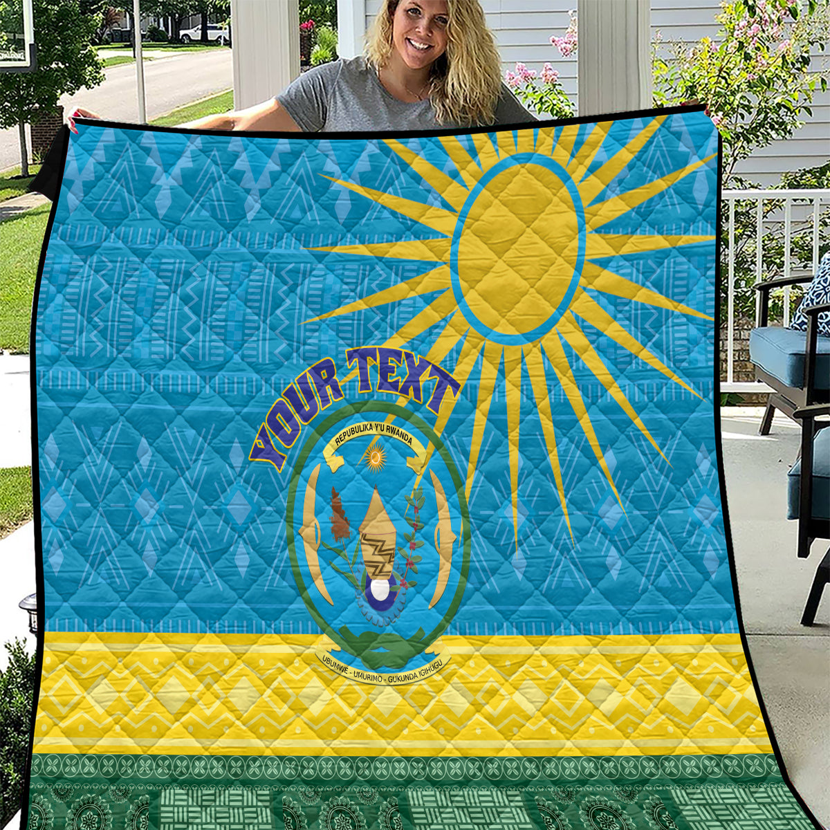 Personalized Rwanda Quilt Coat of Arms With African Pattern