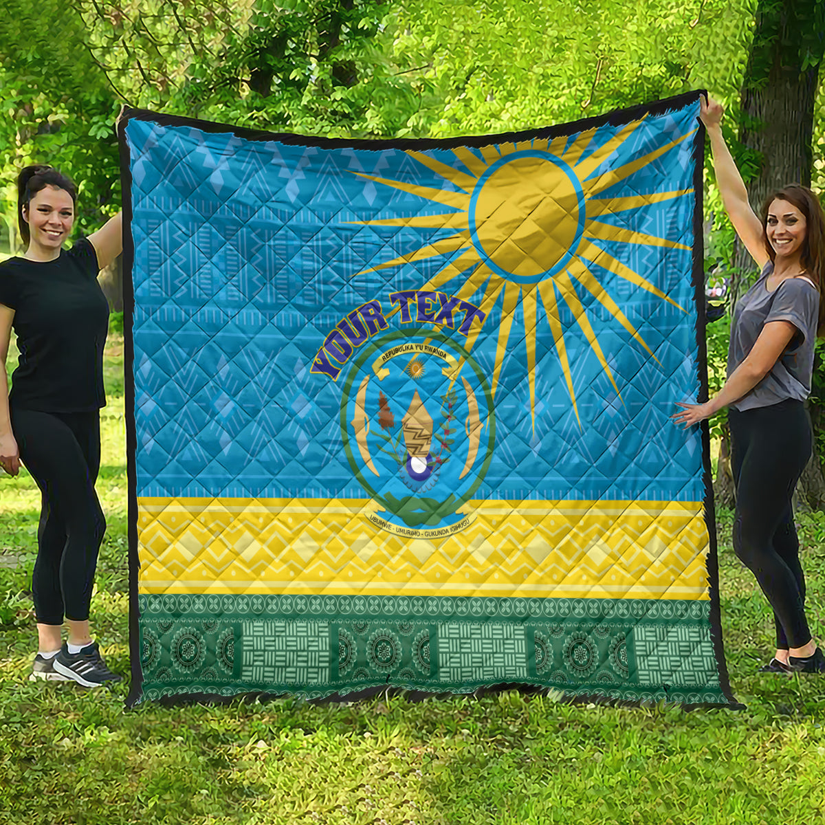 Personalized Rwanda Quilt Coat of Arms With African Pattern - Wonder Print Shop