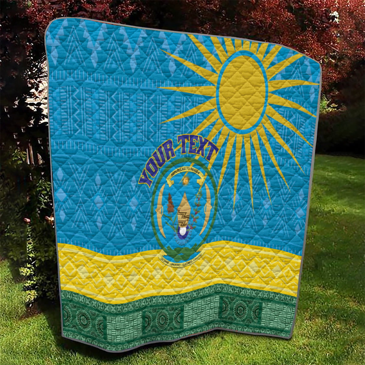 Personalized Rwanda Quilt Coat of Arms With African Pattern - Wonder Print Shop