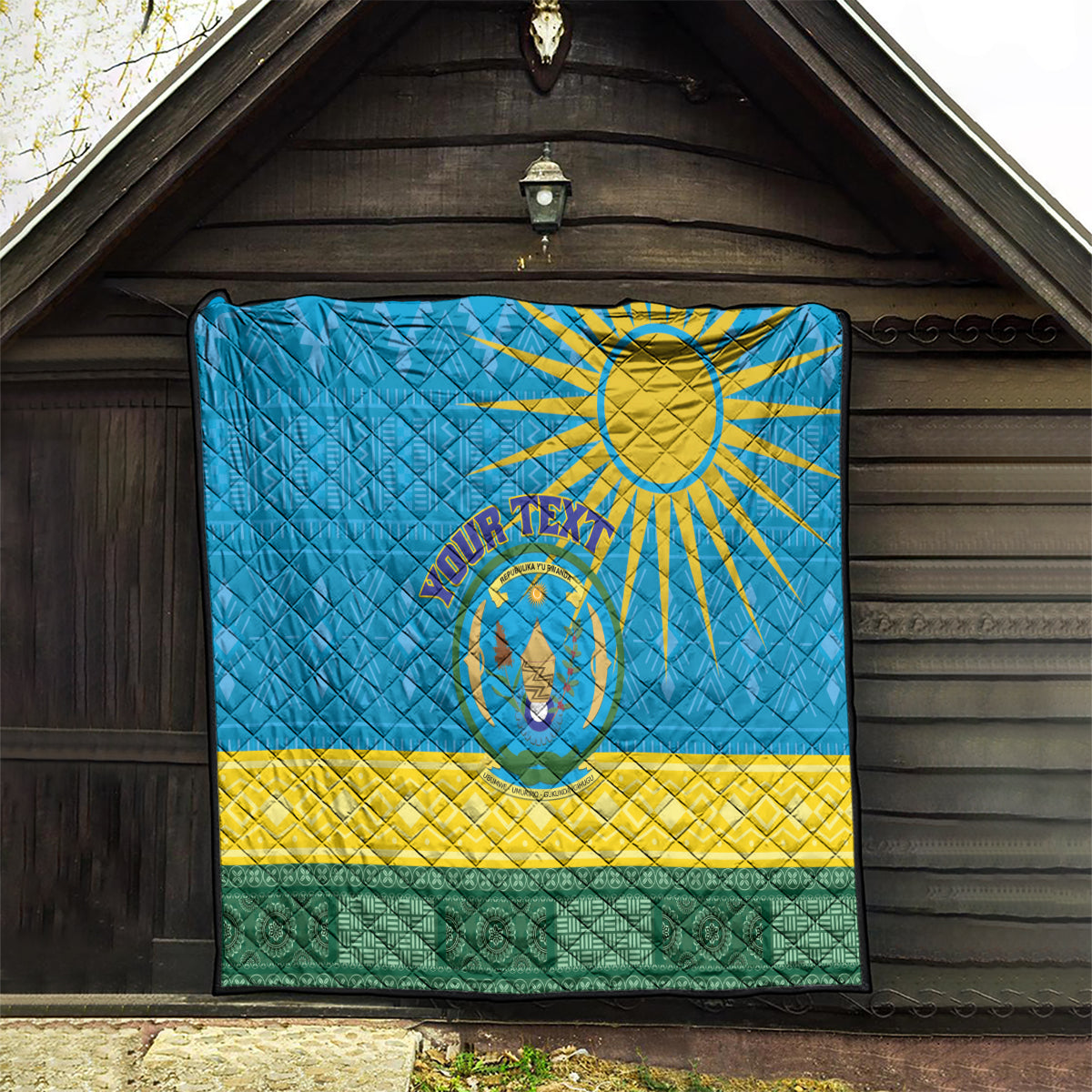 Personalized Rwanda Quilt Coat of Arms With African Pattern - Wonder Print Shop