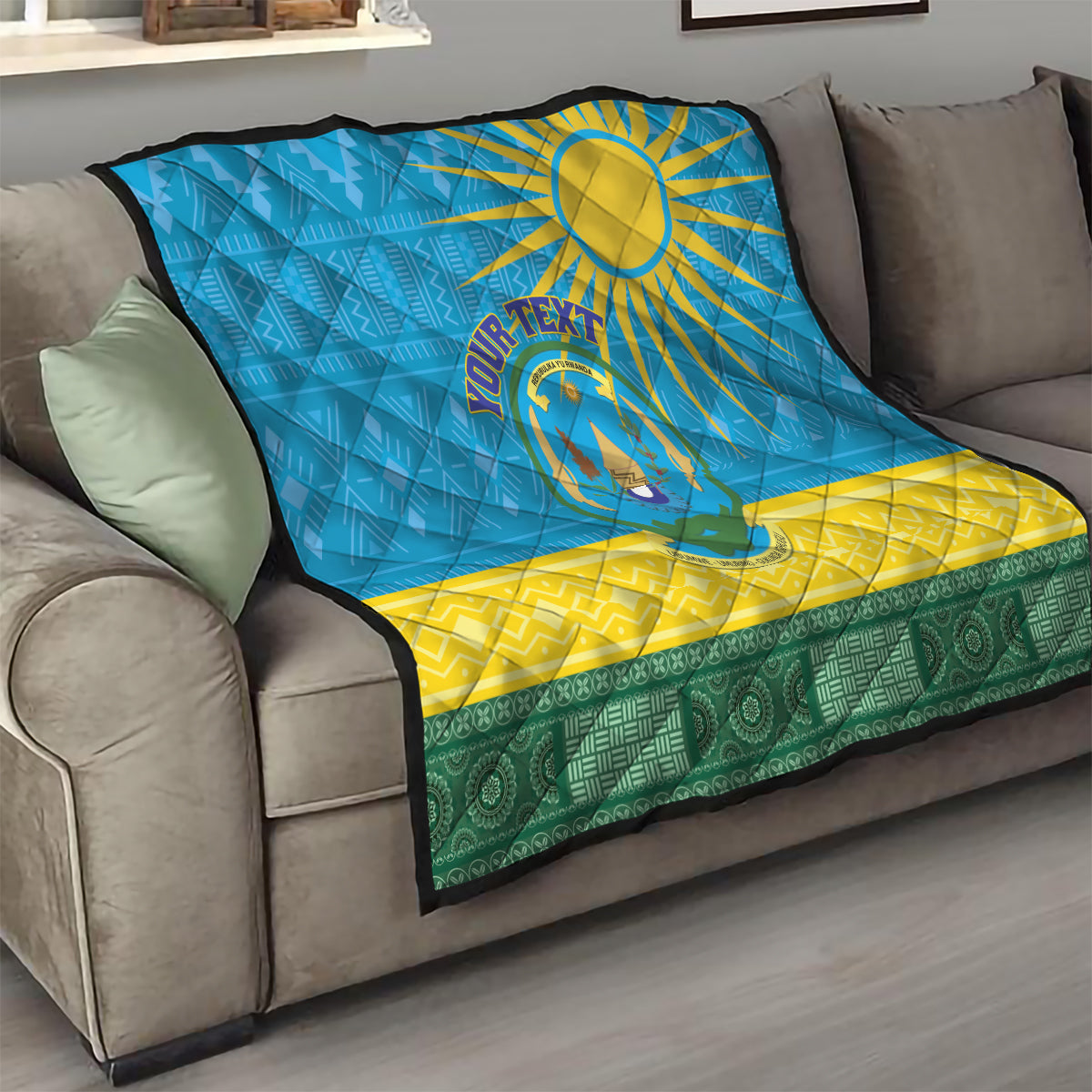 Personalized Rwanda Quilt Coat of Arms With African Pattern - Wonder Print Shop