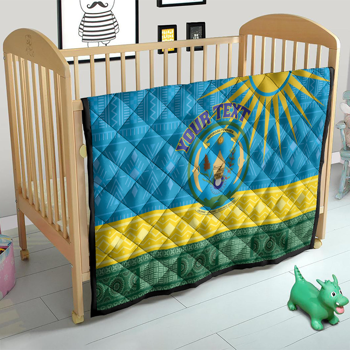 Personalized Rwanda Quilt Coat of Arms With African Pattern - Wonder Print Shop