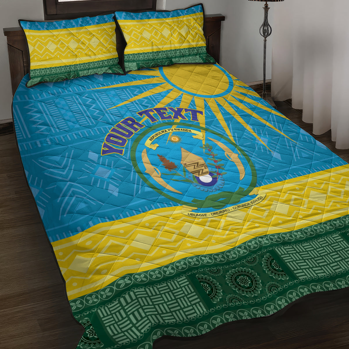 Personalized Rwanda Quilt Bed Set Coat of Arms With African Pattern