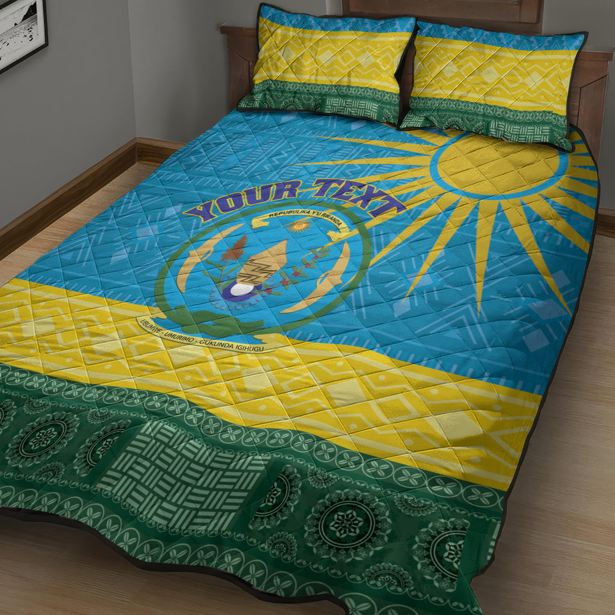 Personalized Rwanda Quilt Bed Set Coat of Arms With African Pattern - Wonder Print Shop
