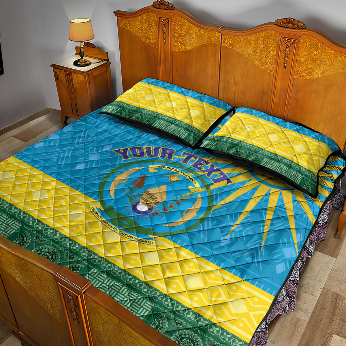 Personalized Rwanda Quilt Bed Set Coat of Arms With African Pattern - Wonder Print Shop