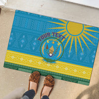 Personalized Rwanda Rubber Doormat Coat of Arms With African Pattern - Wonder Print Shop