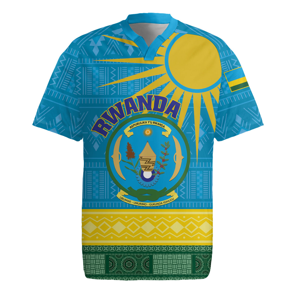 Personalized Rwanda Rugby Jersey Coat of Arms With African Pattern - Wonder Print Shop
