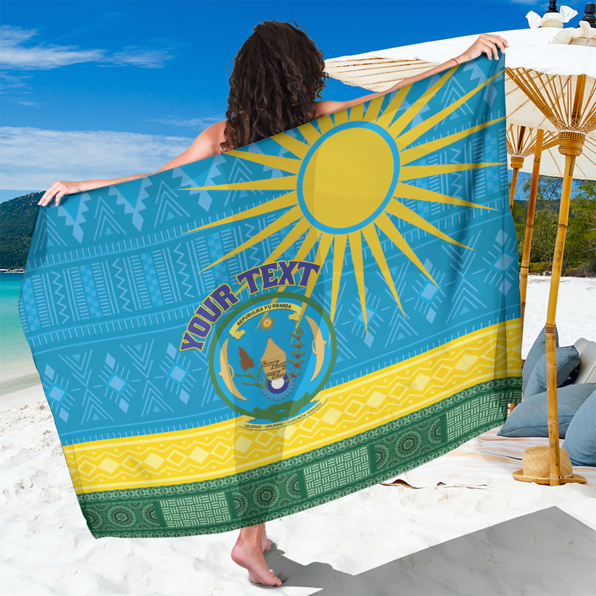 Personalized Rwanda Sarong Coat of Arms With African Pattern - Wonder Print Shop