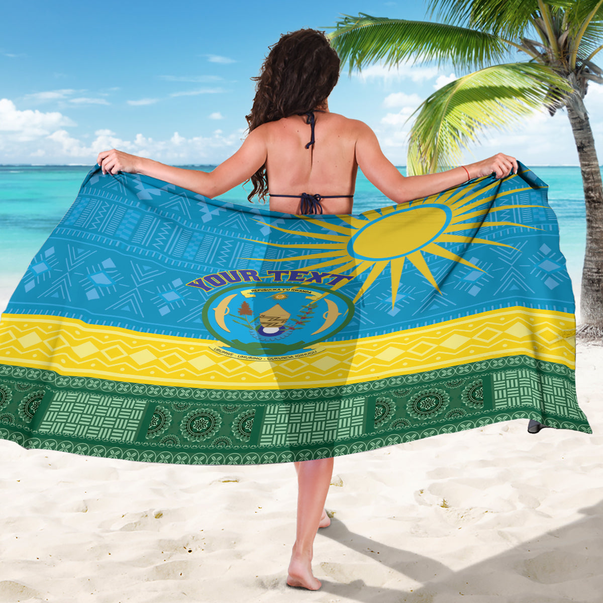 Personalized Rwanda Sarong Coat of Arms With African Pattern - Wonder Print Shop