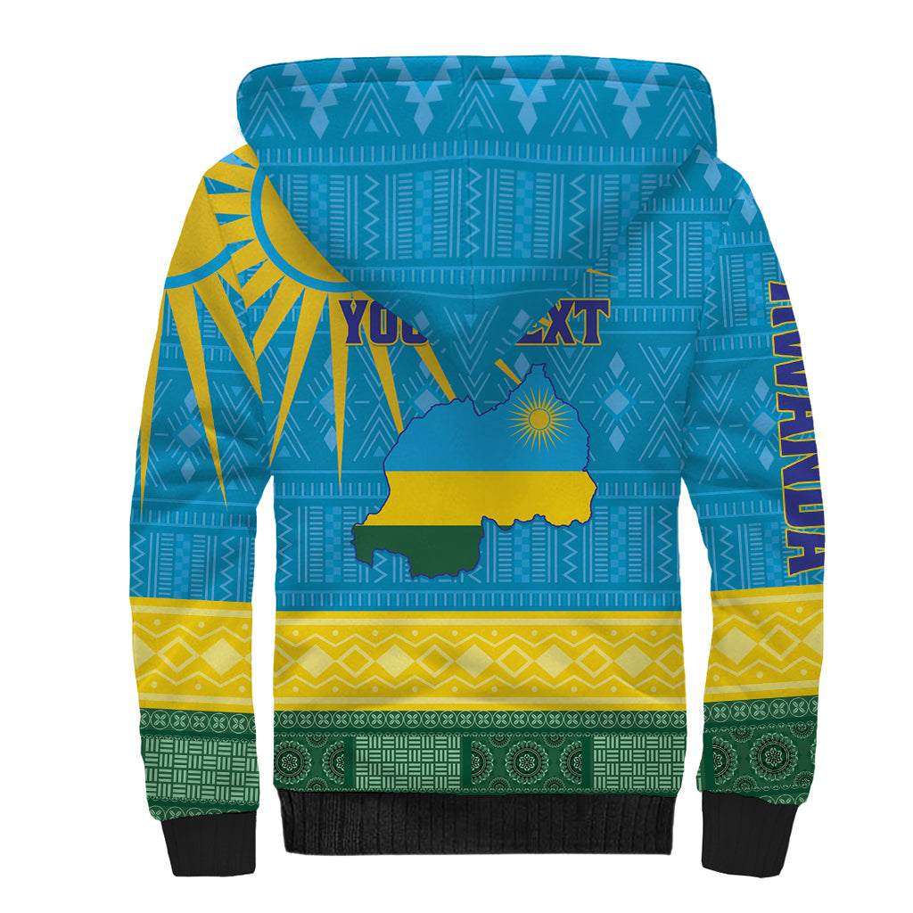 Personalized Rwanda Sherpa Hoodie Coat of Arms With African Pattern - Wonder Print Shop