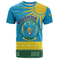 Personalized Rwanda T Shirt Coat of Arms With African Pattern - Wonder Print Shop