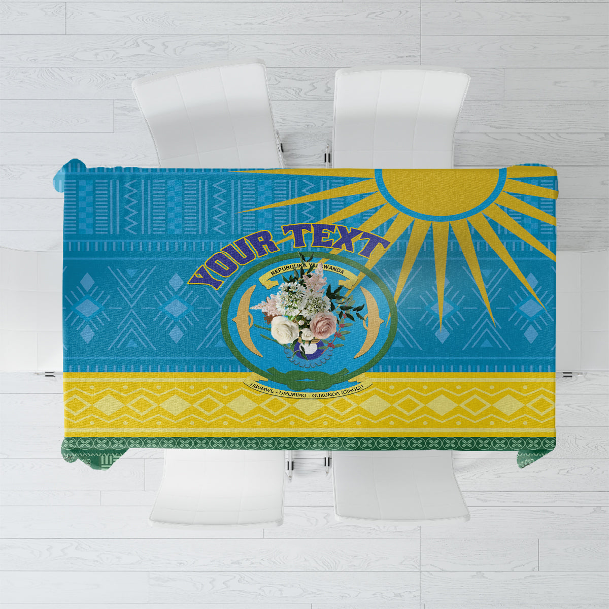 Personalized Rwanda Tablecloth Coat of Arms With African Pattern - Wonder Print Shop