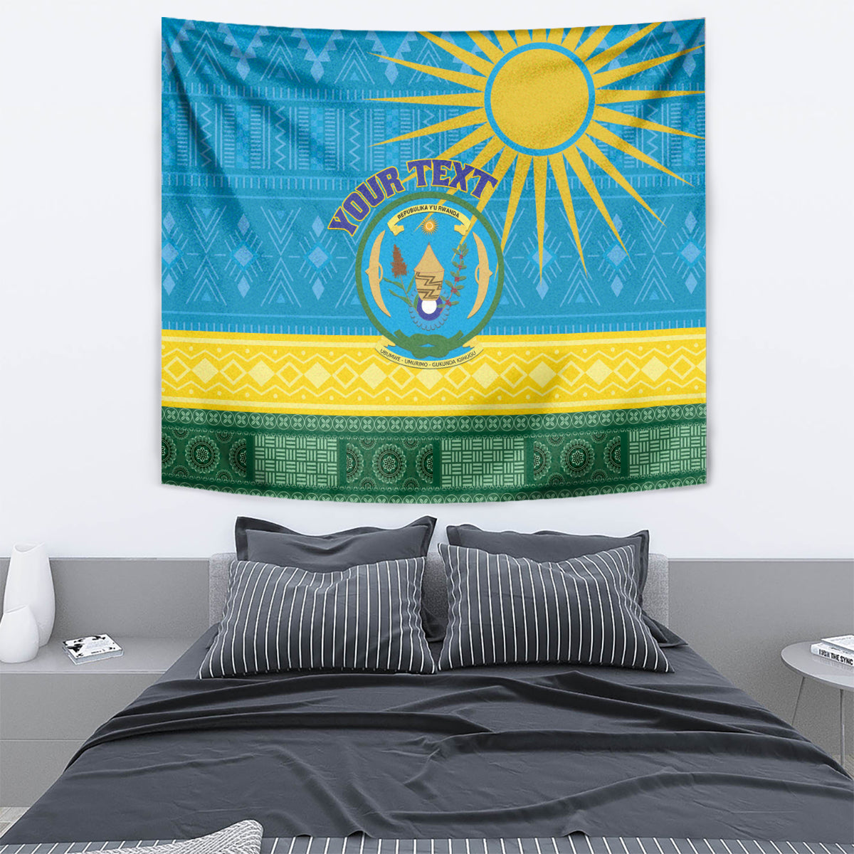 Personalized Rwanda Tapestry Coat of Arms With African Pattern - Wonder Print Shop