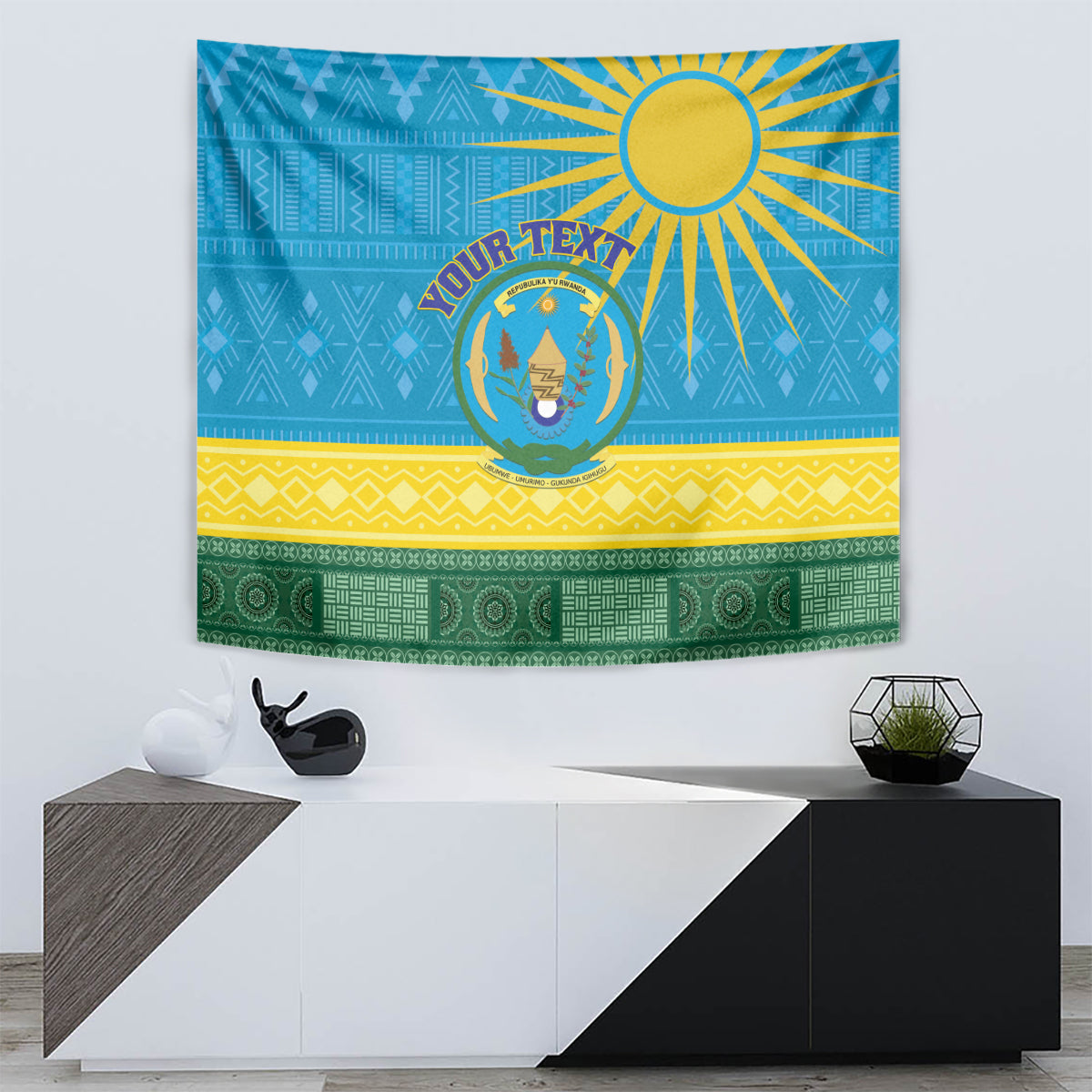 Personalized Rwanda Tapestry Coat of Arms With African Pattern - Wonder Print Shop