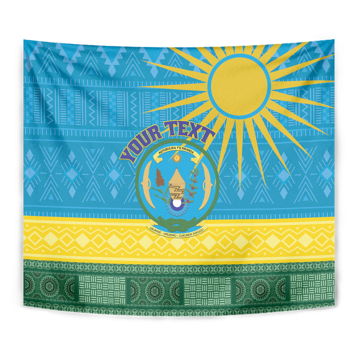 Personalized Rwanda Tapestry Coat of Arms With African Pattern - Wonder Print Shop