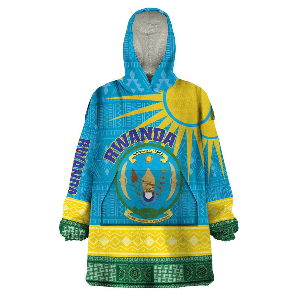 Personalized Rwanda Wearable Blanket Hoodie Coat of Arms With African Pattern