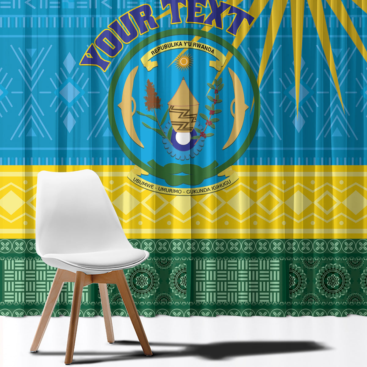 Personalized Rwanda Window Curtain Coat of Arms With African Pattern - Wonder Print Shop