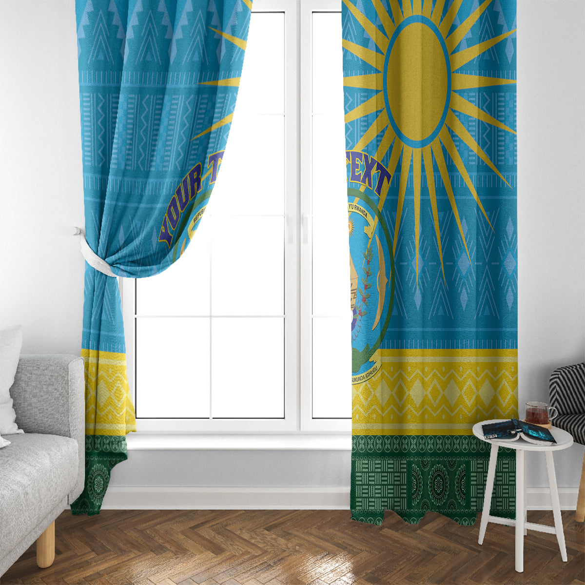 Personalized Rwanda Window Curtain Coat of Arms With African Pattern - Wonder Print Shop