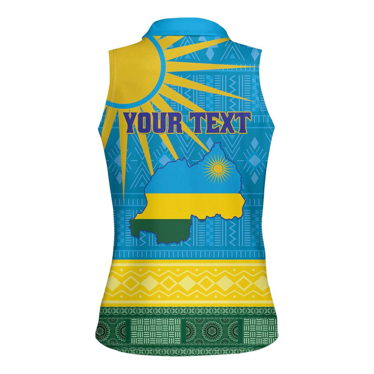 Personalized Rwanda Women Sleeveless Polo Shirt Coat of Arms With African Pattern - Wonder Print Shop