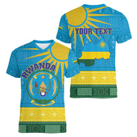 Personalized Rwanda Women V-Neck T-Shirt Coat of Arms With African Pattern - Wonder Print Shop