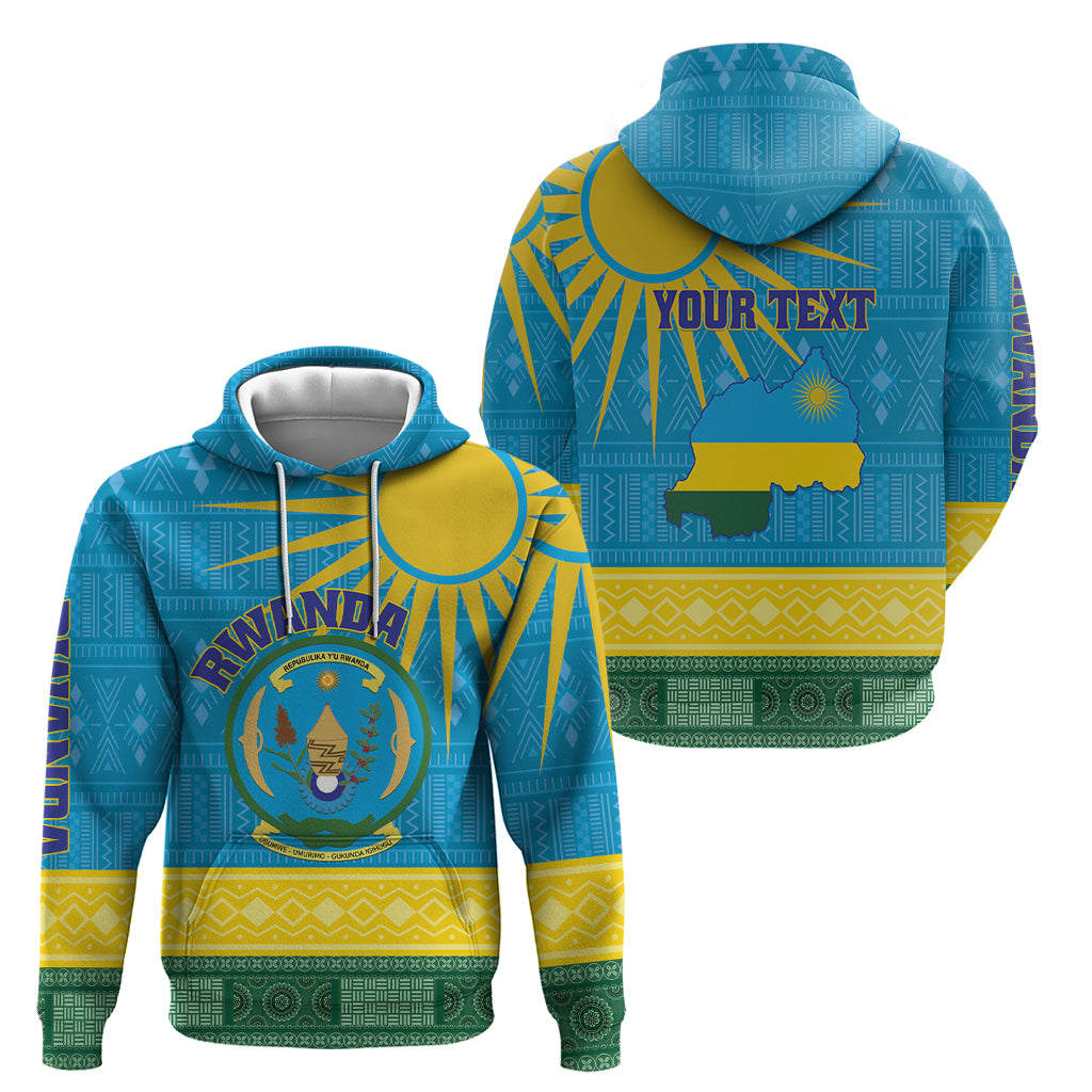 Personalized Rwanda Zip Hoodie Coat of Arms With African Pattern - Wonder Print Shop