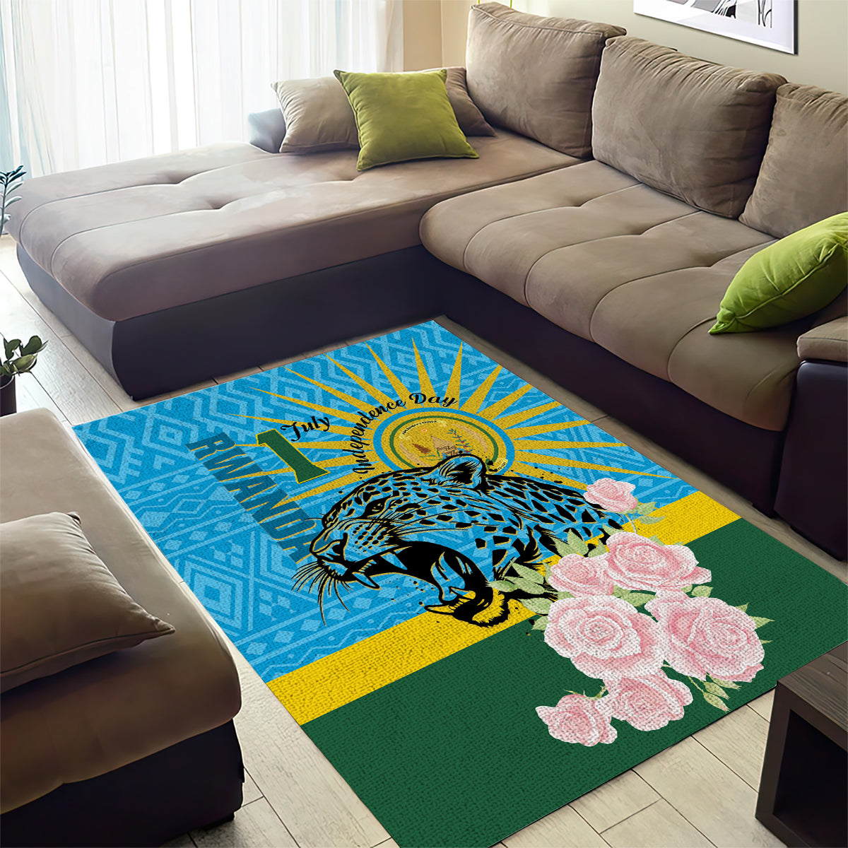 Rwanda Independence Day Area Rug Leopard With Roses - Wonder Print Shop