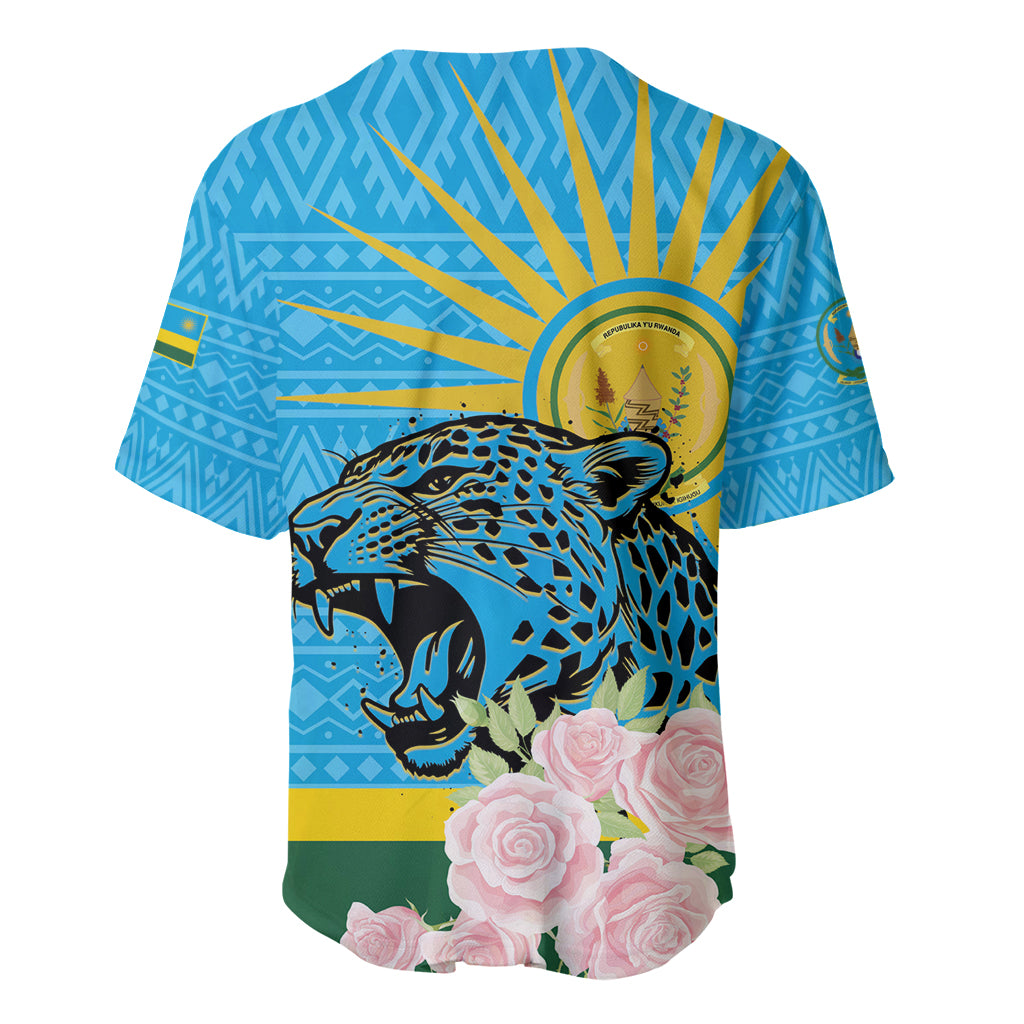 Rwanda Independence Day Baseball Jersey Leopard With Roses - Wonder Print Shop