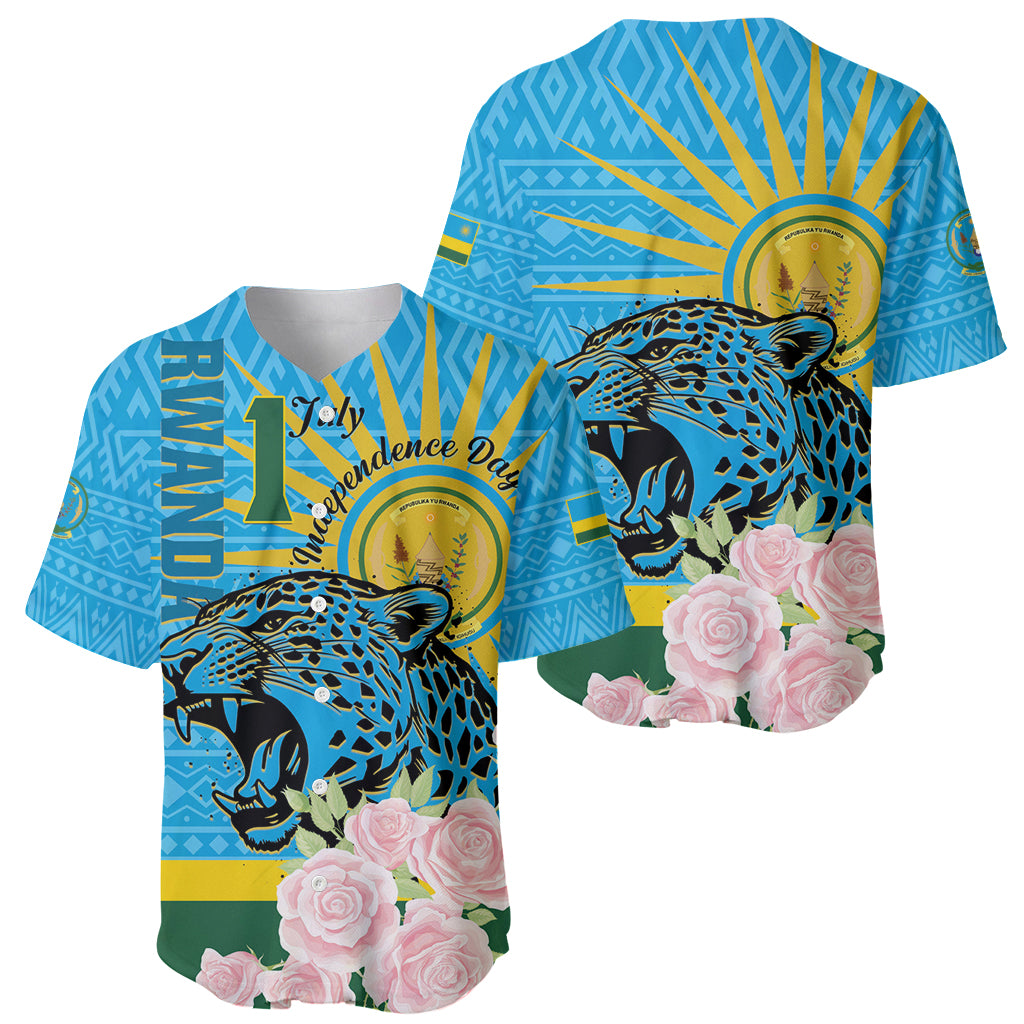 Rwanda Independence Day Baseball Jersey Leopard With Roses - Wonder Print Shop