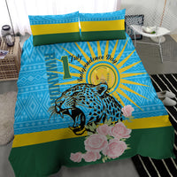 Rwanda Independence Day Bedding Set Leopard With Roses - Wonder Print Shop
