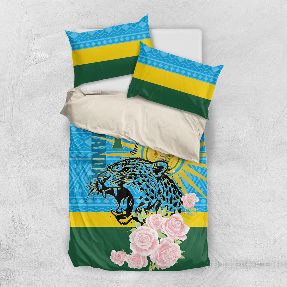 Rwanda Independence Day Bedding Set Leopard With Roses - Wonder Print Shop