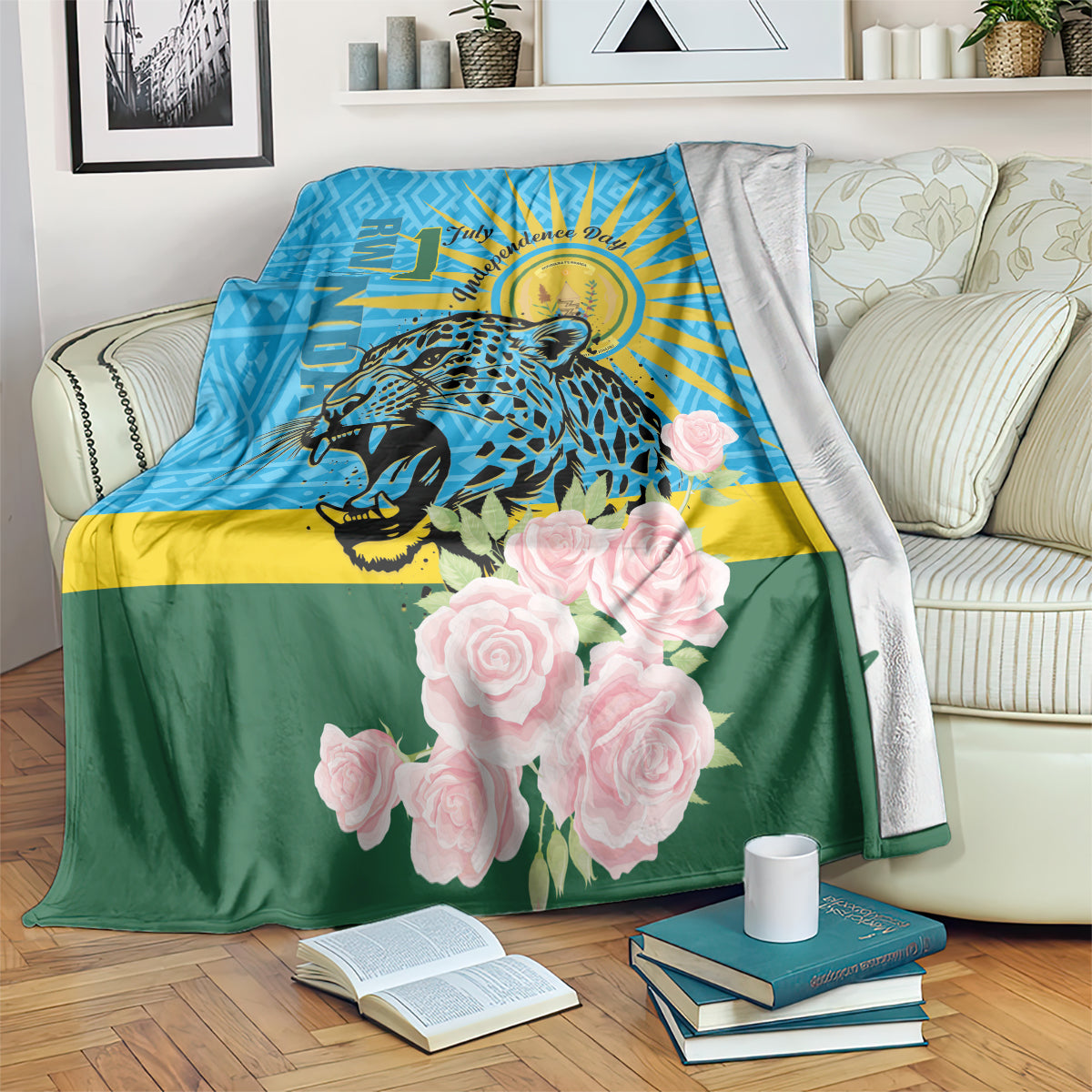 Rwanda Independence Day Blanket Leopard With Roses