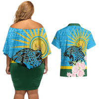 Rwanda Independence Day Couples Matching Off Shoulder Short Dress and Hawaiian Shirt Leopard With Roses LT01