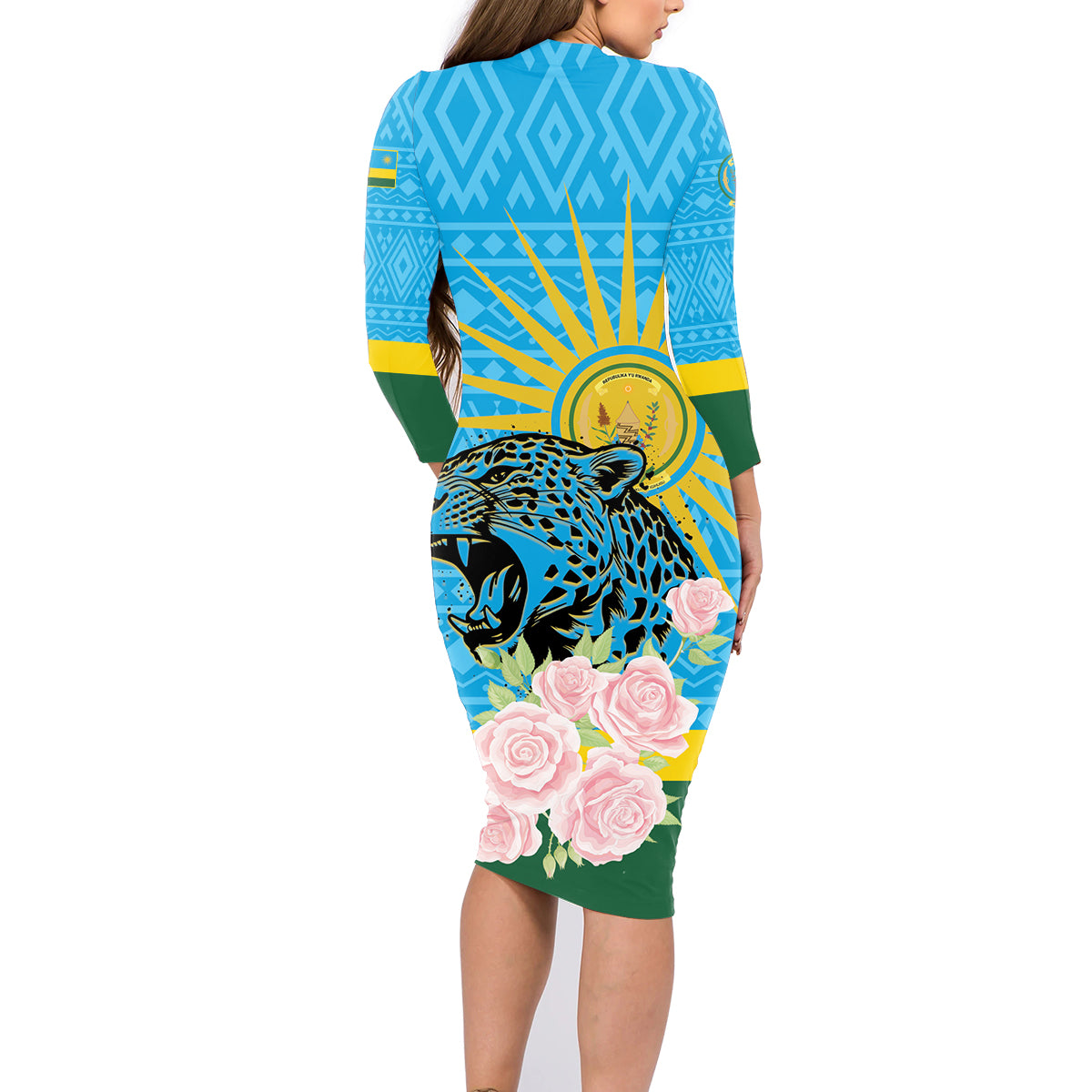 Rwanda Independence Day Family Matching Long Sleeve Bodycon Dress and Hawaiian Shirt Leopard With Roses - Wonder Print Shop