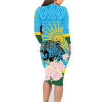 Rwanda Independence Day Family Matching Long Sleeve Bodycon Dress and Hawaiian Shirt Leopard With Roses - Wonder Print Shop