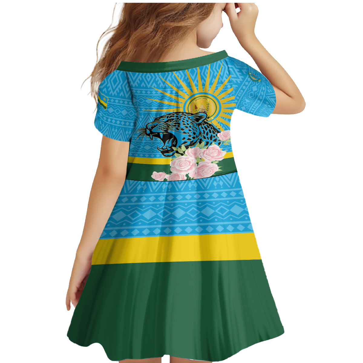 Rwanda Independence Day Family Matching Mermaid Dress and Hawaiian Shirt Leopard With Roses - Wonder Print Shop