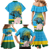 Rwanda Independence Day Family Matching Mermaid Dress and Hawaiian Shirt Leopard With Roses - Wonder Print Shop
