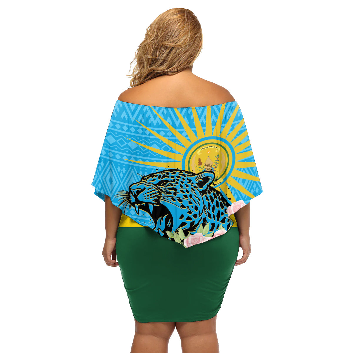 Rwanda Independence Day Family Matching Off Shoulder Short Dress and Hawaiian Shirt Leopard With Roses - Wonder Print Shop