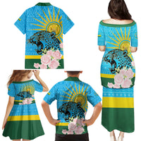 Rwanda Independence Day Family Matching Puletasi and Hawaiian Shirt Leopard With Roses - Wonder Print Shop