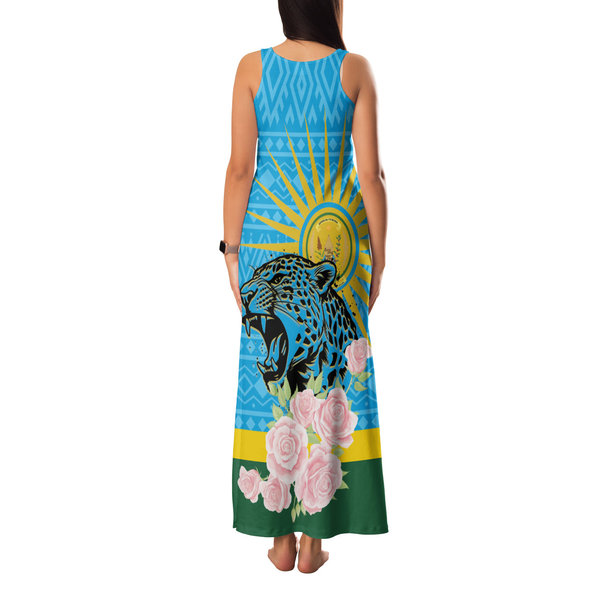 Rwanda Independence Day Family Matching Tank Maxi Dress and Hawaiian Shirt Leopard With Roses - Wonder Print Shop