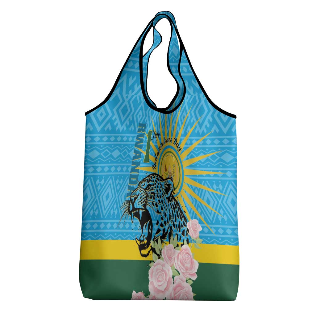Rwanda Independence Day Grocery Bag Leopard With Roses